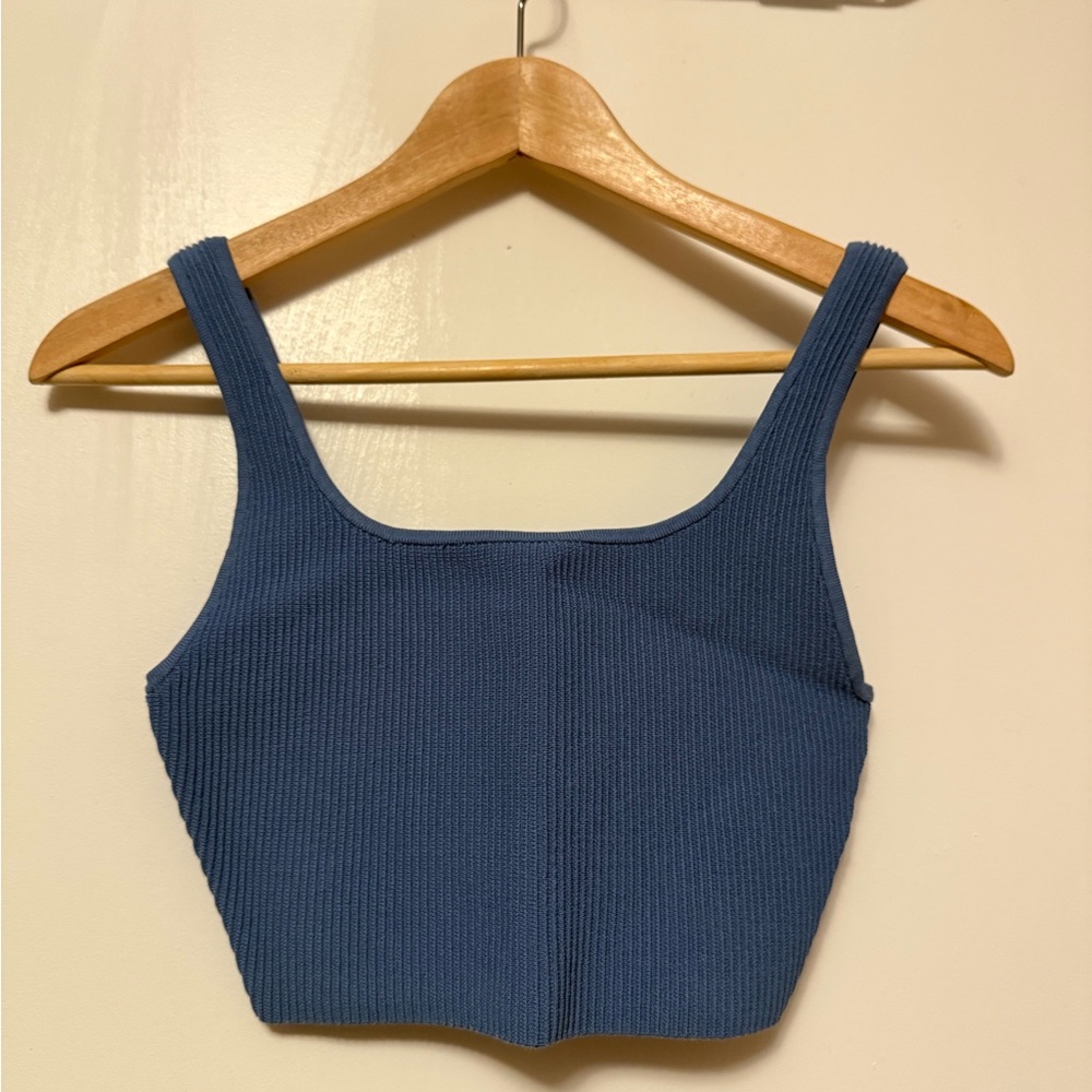 Aritzia Babaton Sculpt Knit Squareneck Top (Blue) Size Small